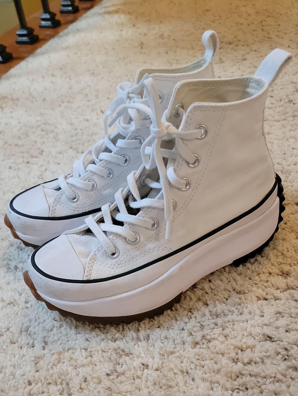Converse White and Black High-Top Platform Chuck Taylor All Star Sneakers